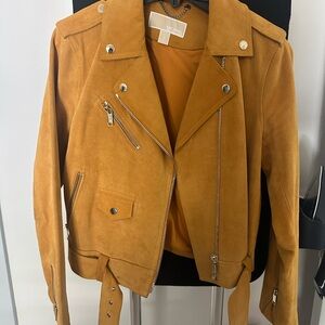 MICHAEL Michael Kors Women's mustard real Suede Leather moto Jacket
